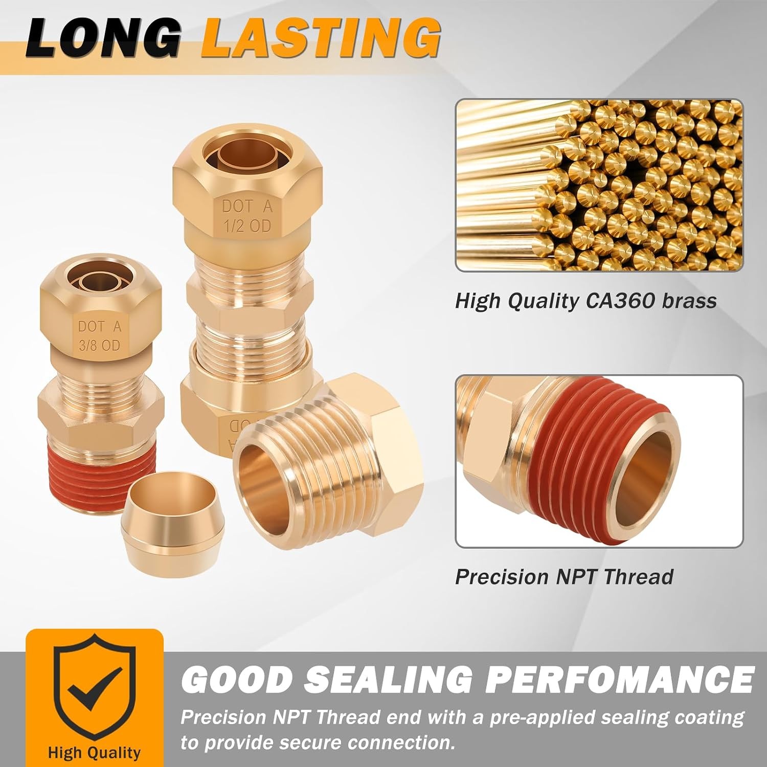 135 Pcs DOT Air Brake Line Fittings, 1/4″ 3/8″ 1/2″ Brass DOT Compression Air Ny