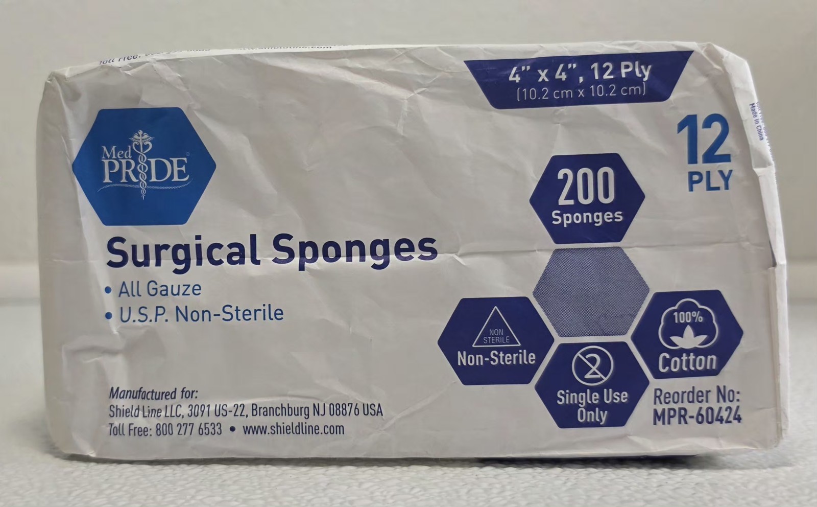 MED PRIDE 200 SURGICAL SPONGES 4″ X 4″ 12 PLY