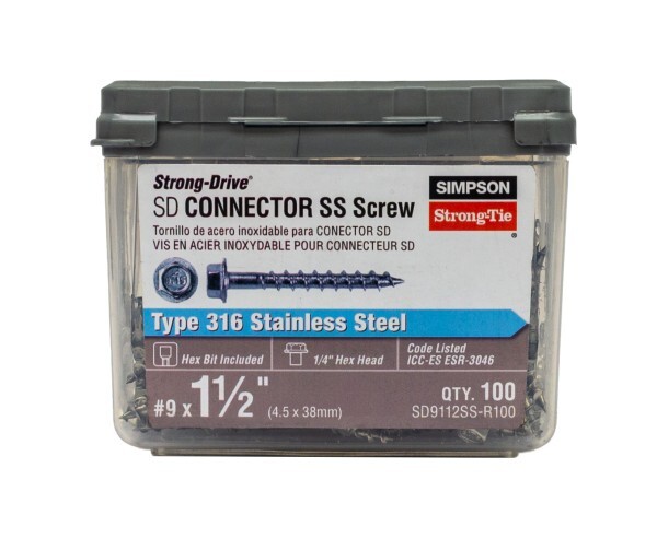 Strong-Drive® SD CONNECTOR SS Screw #9 x 1-1/2 in. 1/4-Hex Drive Type 316 100 Ct