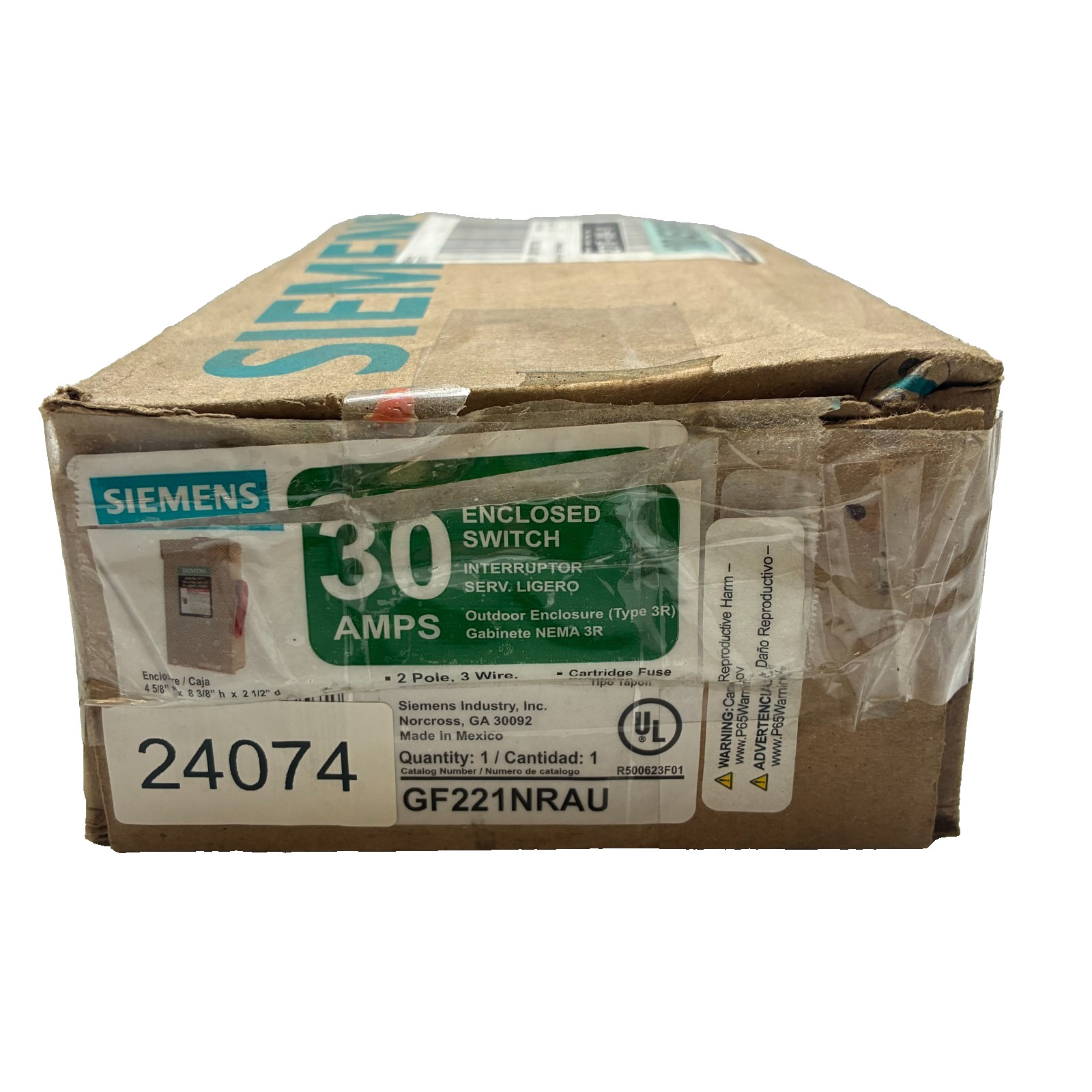 SIEMENS GF221NRA GENERAL DUTY SAFETY SWITCH 2P 30A 240 VAC 250 VDC