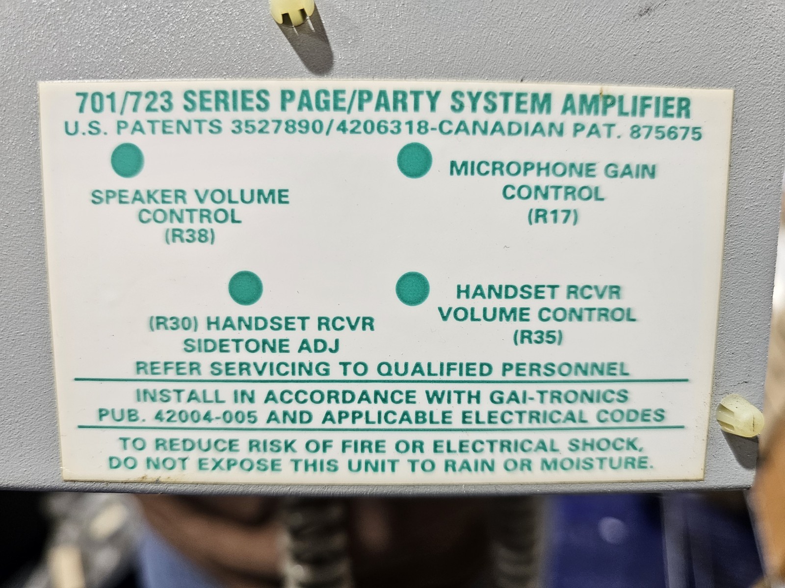 GAI TRONICS HUBBELL 701-302 HANDSET SPEAKER AMPLIFIER PAGE PARTY TELEPHONE