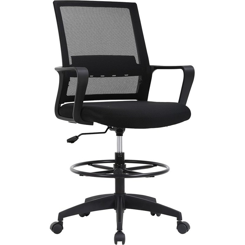 Ergonomic Drafting Chair Adjustable Height Foot Ring Mesh Back 360 Degree Swivel