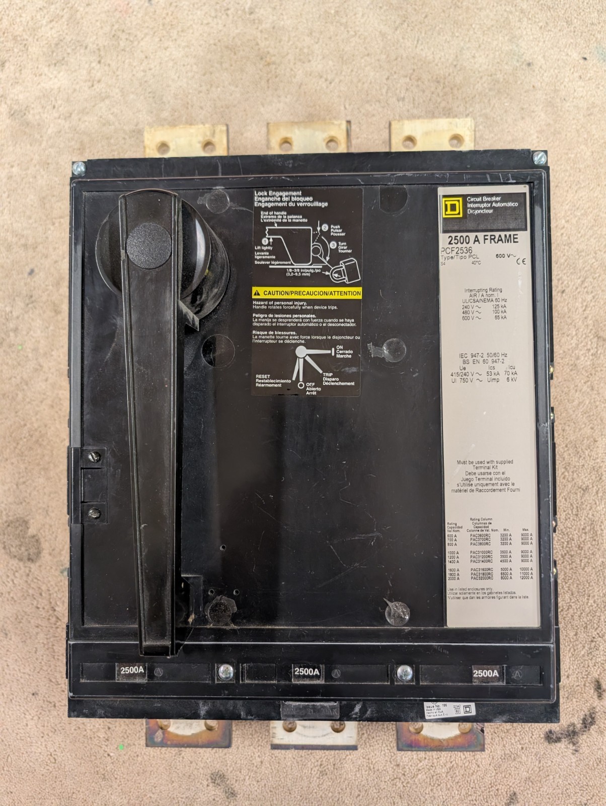 Square D PCF2536 2500A 600V 3-Pole Circuit Breaker Trip Indicator