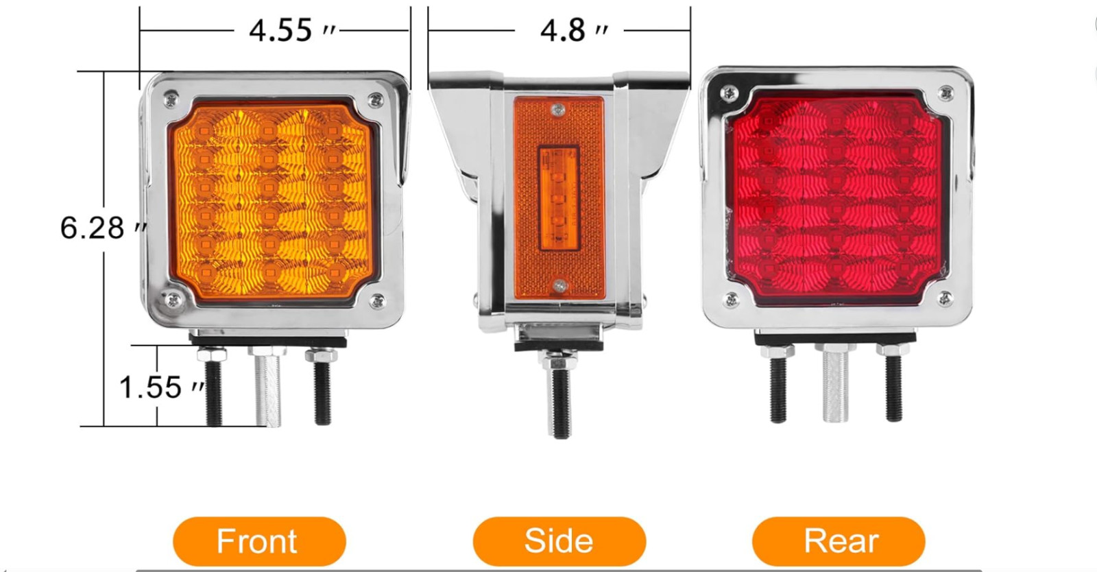2Pcs Double Face Square LED Fender Pedestal Turn Signal Lights Amber/Red 39 LED