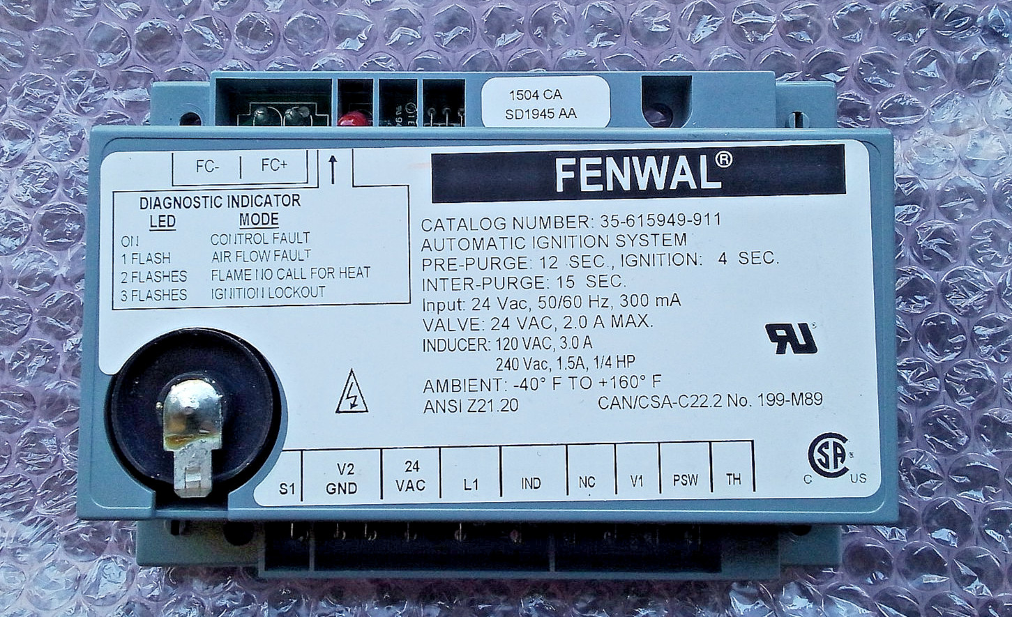 Fenwal 35-615949-911 Automatic Ignition Control Module 24VAC HVAC Furnace