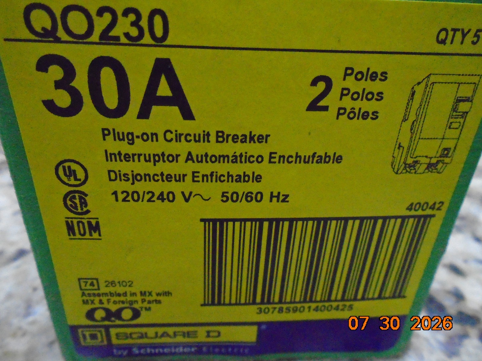 SQUARE D QO230 30 AMP 2 POLE TYPE QO CIRCUIT BREAKER QTY 1 BRAND NEW