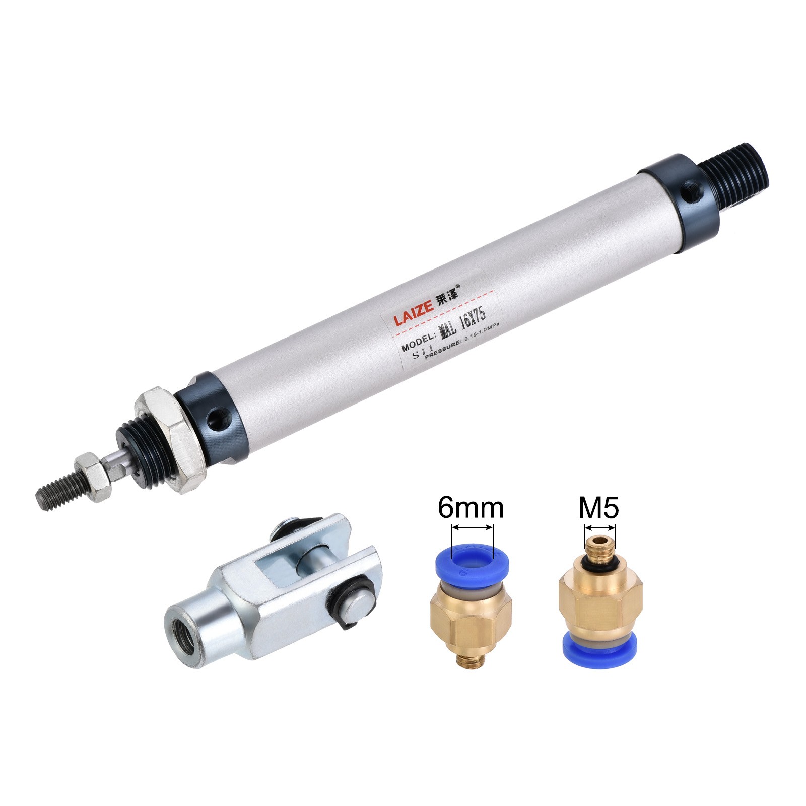 16mm Bore 75mm Stroke Pneumatic Air Cylinder Y Connector and Fitting