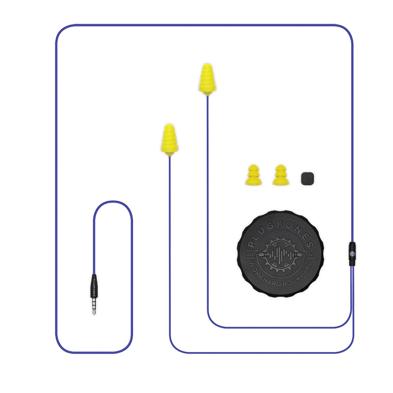 Plugfones Guardian Earplug, Headphones, Blue/Yellow