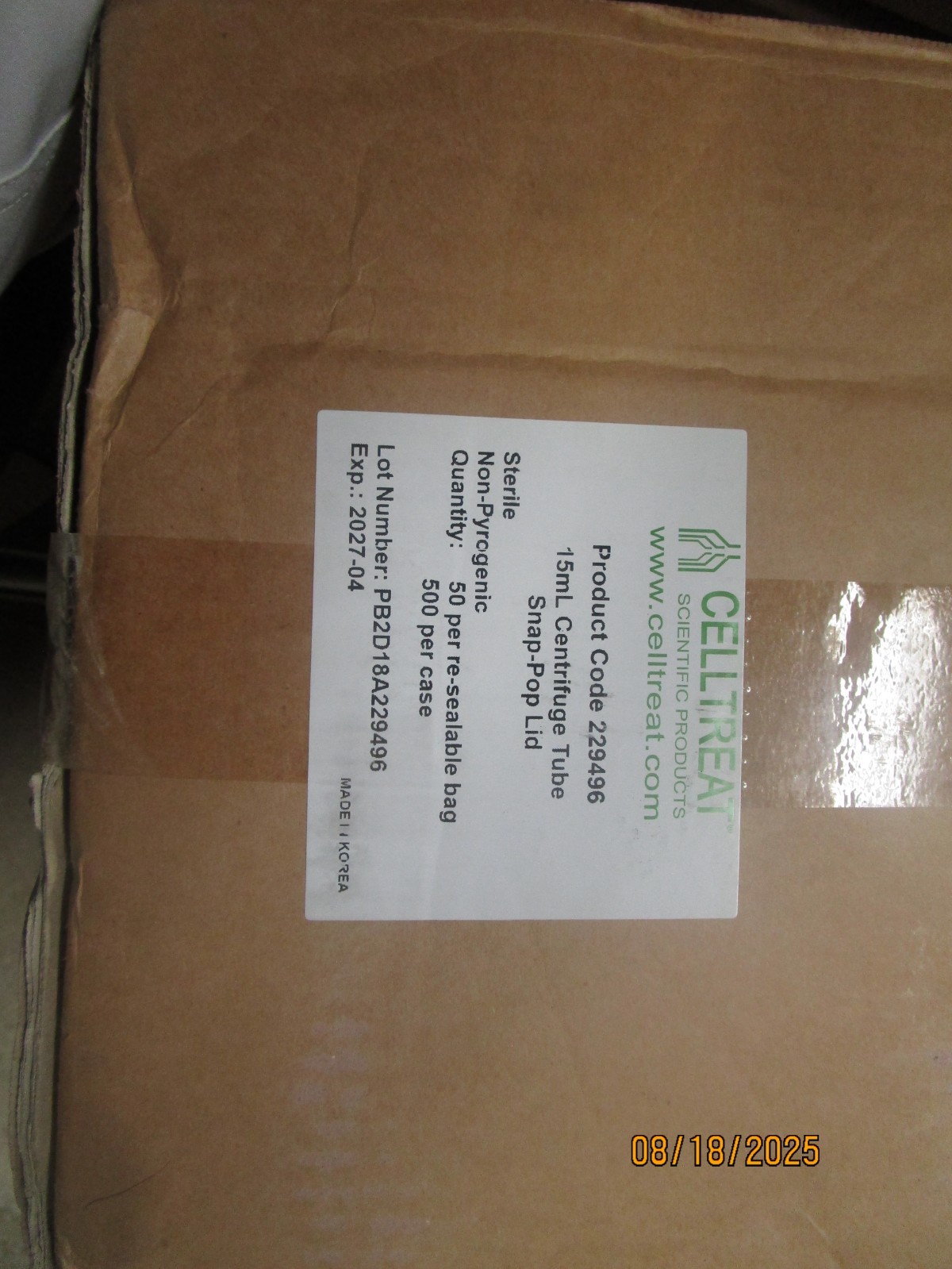 Qty (500) CELLTREAT 15mL Centrifuge Tube Snap-Pop Lid Code 229496 EXP 2027-04