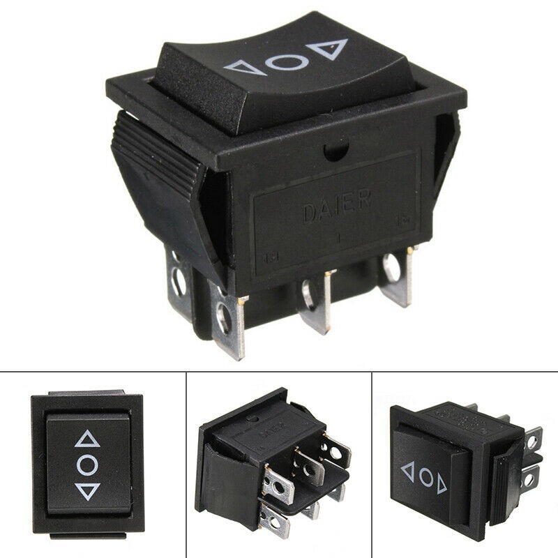 Latching Rocker Switch DPDT 6-Pin 16A 250VAC/20A 125VAC Up/Down On-Off-On Black