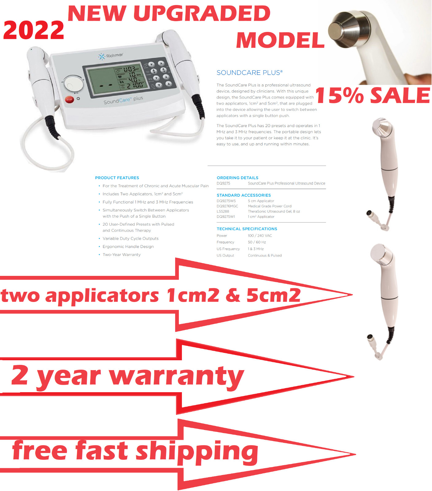 NEW 2024 RICHMAR SOUNDCARE PLUS Ultrasound Unit DQ9275, upgrade from Chattanooga