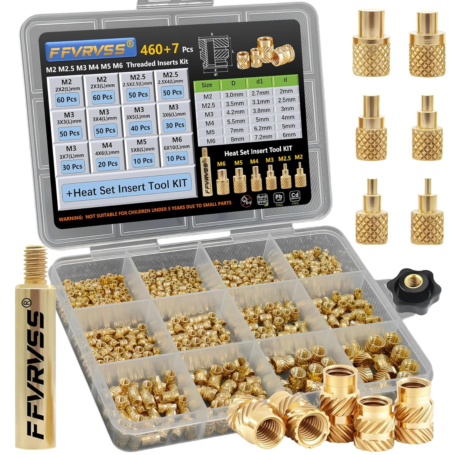467Pcs M2-M6 Brass Threaded Inserts Kit w/ Heat Tool for 3D Print