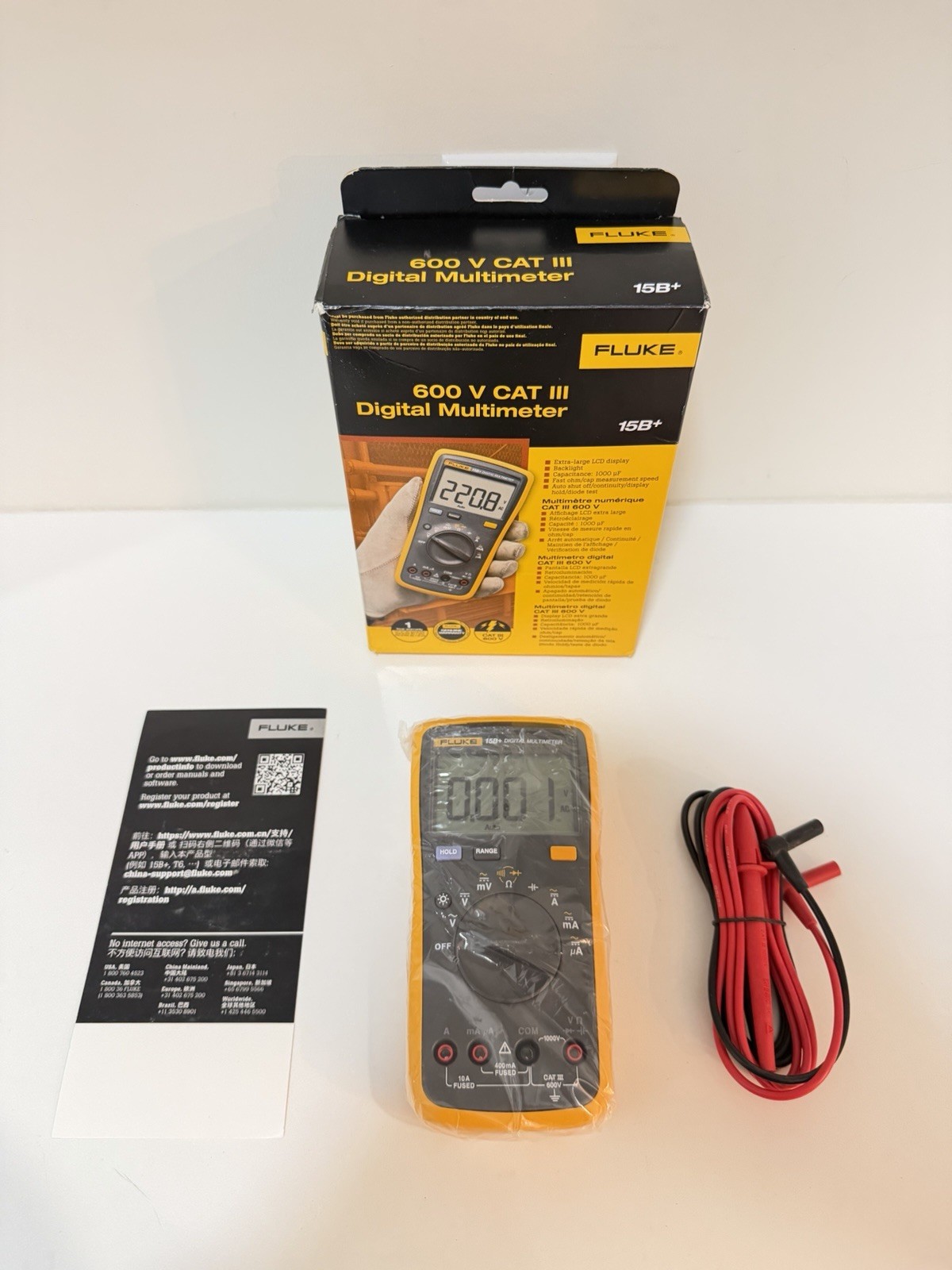 FLUKE 15B+ CAT III 600V DIGITAL MULTIMETER (NEW FACTORY SEALED) SHIPS FAST