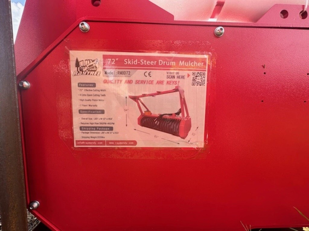 Skid Steer Forestry Drum Mulcher 72in Raytree