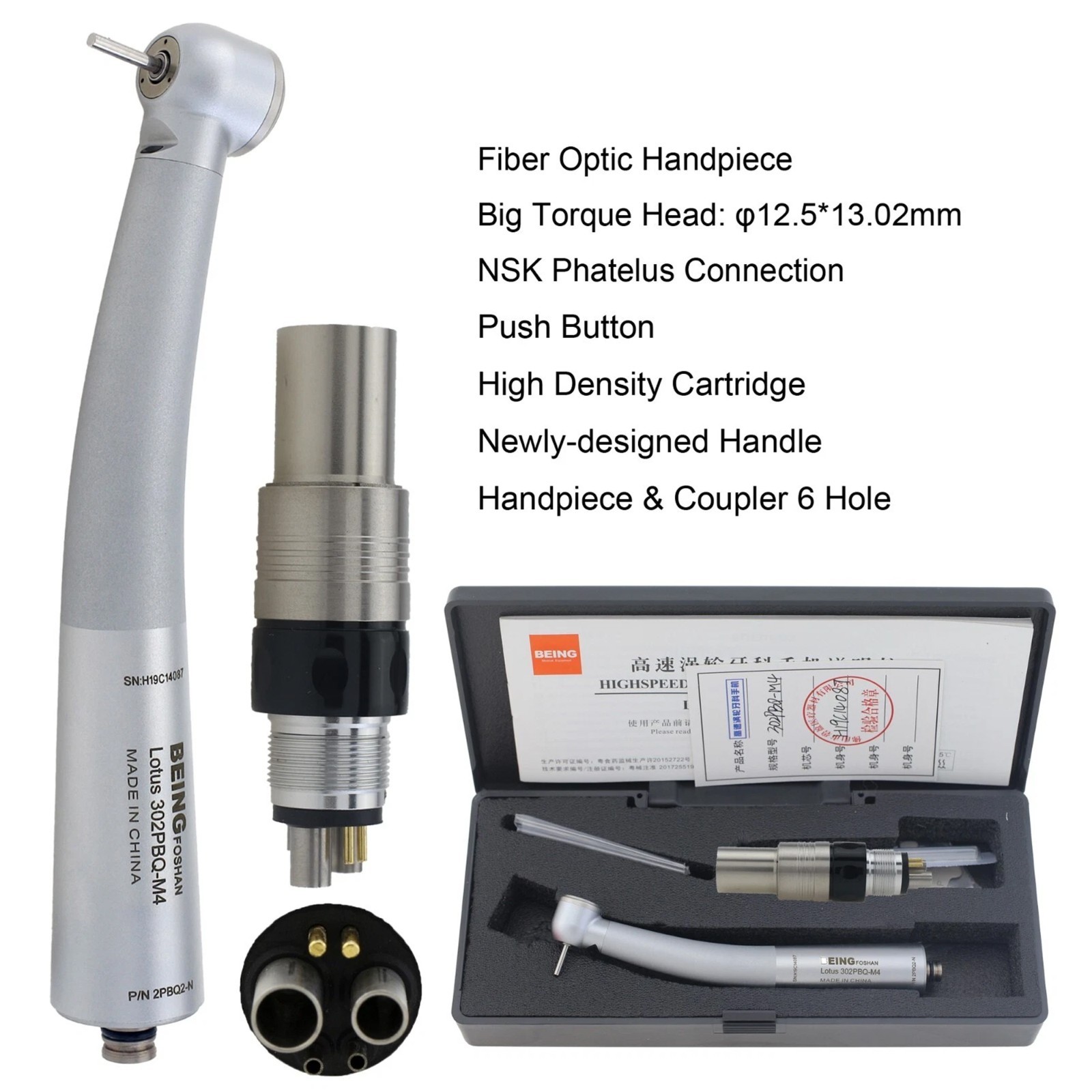 BEING Dental Fiber Optic Turbine High Speed Handpiece NSK Coupler 4 6 Hole LED