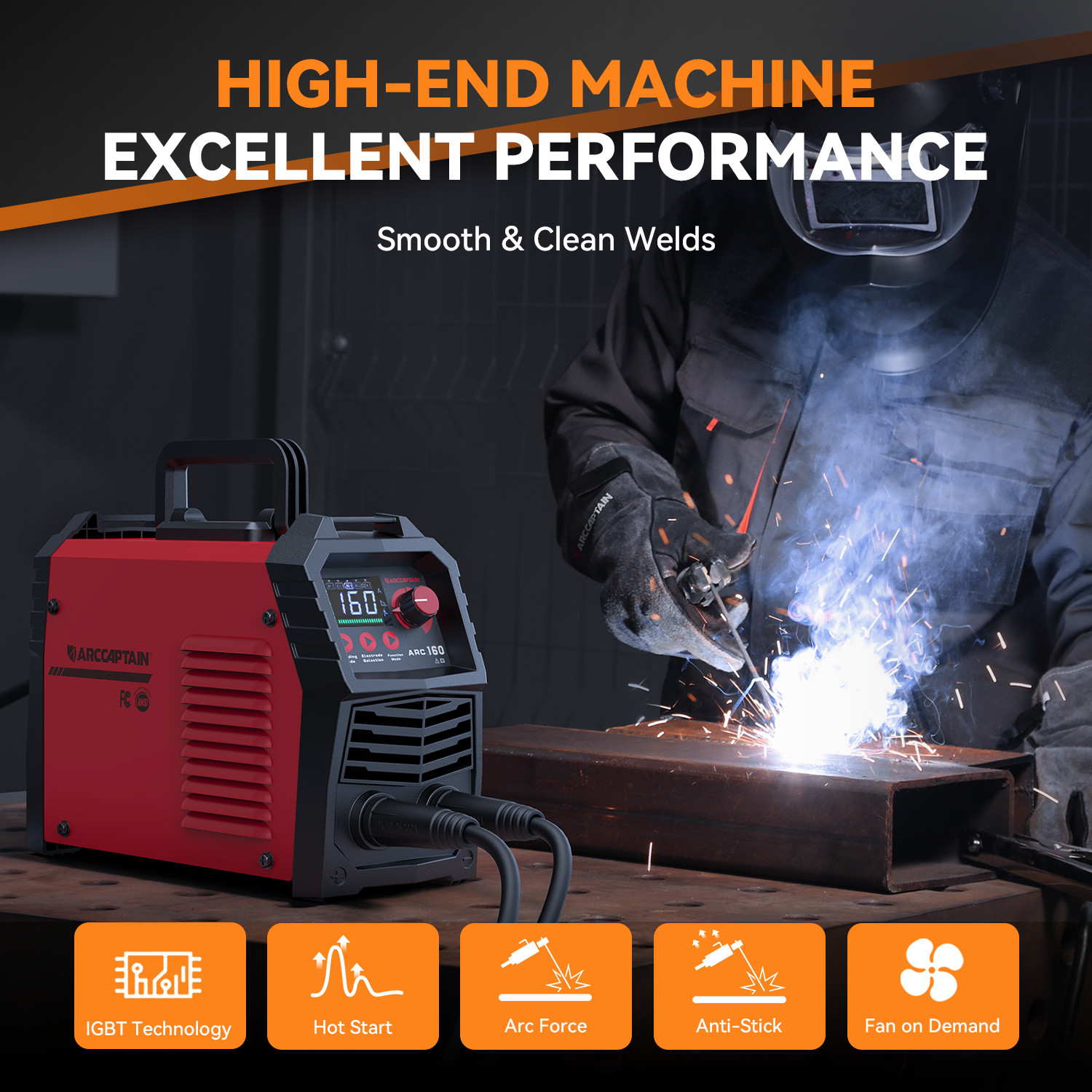 ARCCAPTAIN 160A ARC Lift TIG Welder 110V/220V Dual Voltage MMA Welding Machine