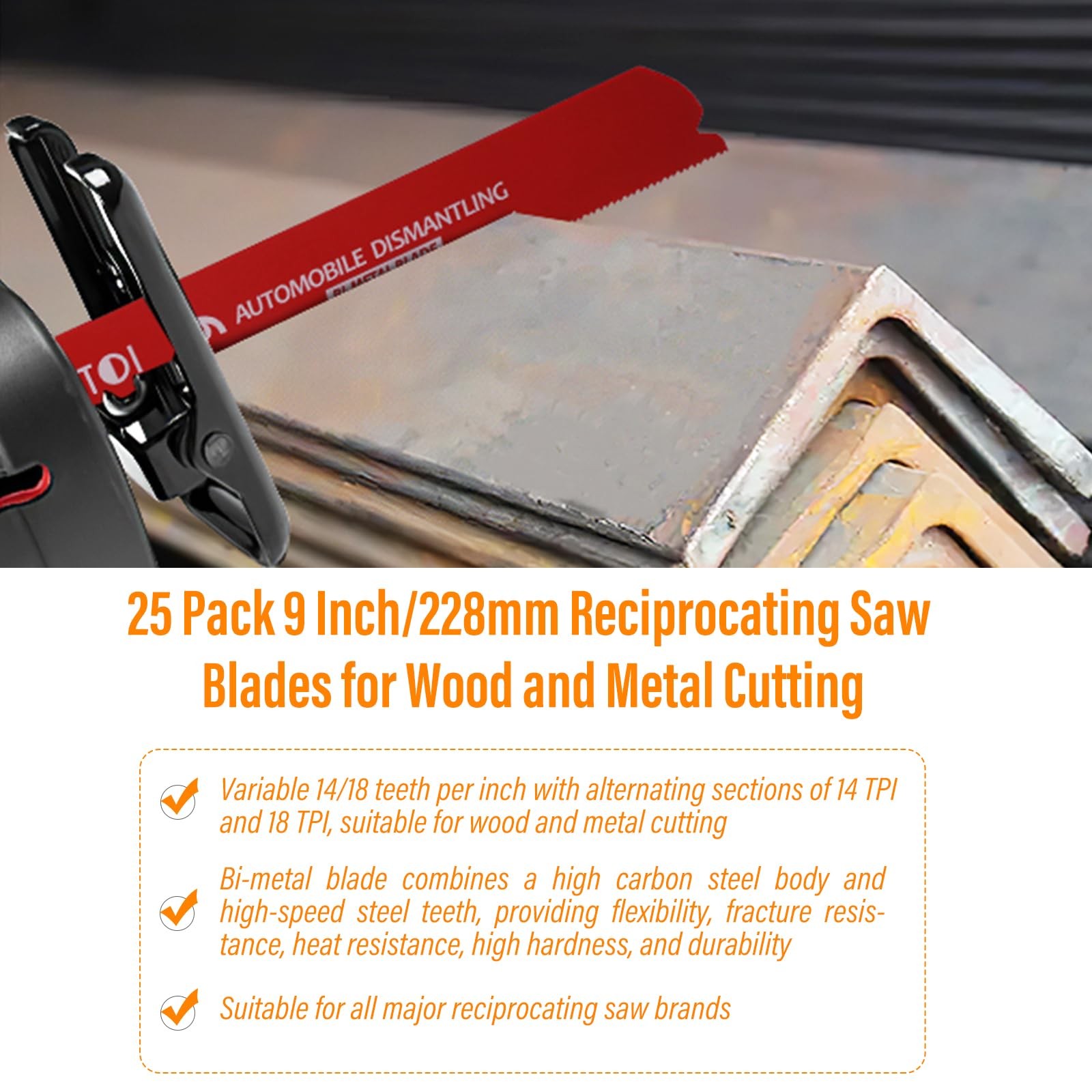 25 Pack 9 Inch 14/18 Tpi Reciprocating Saw Blades for 9 14/18TPI, red