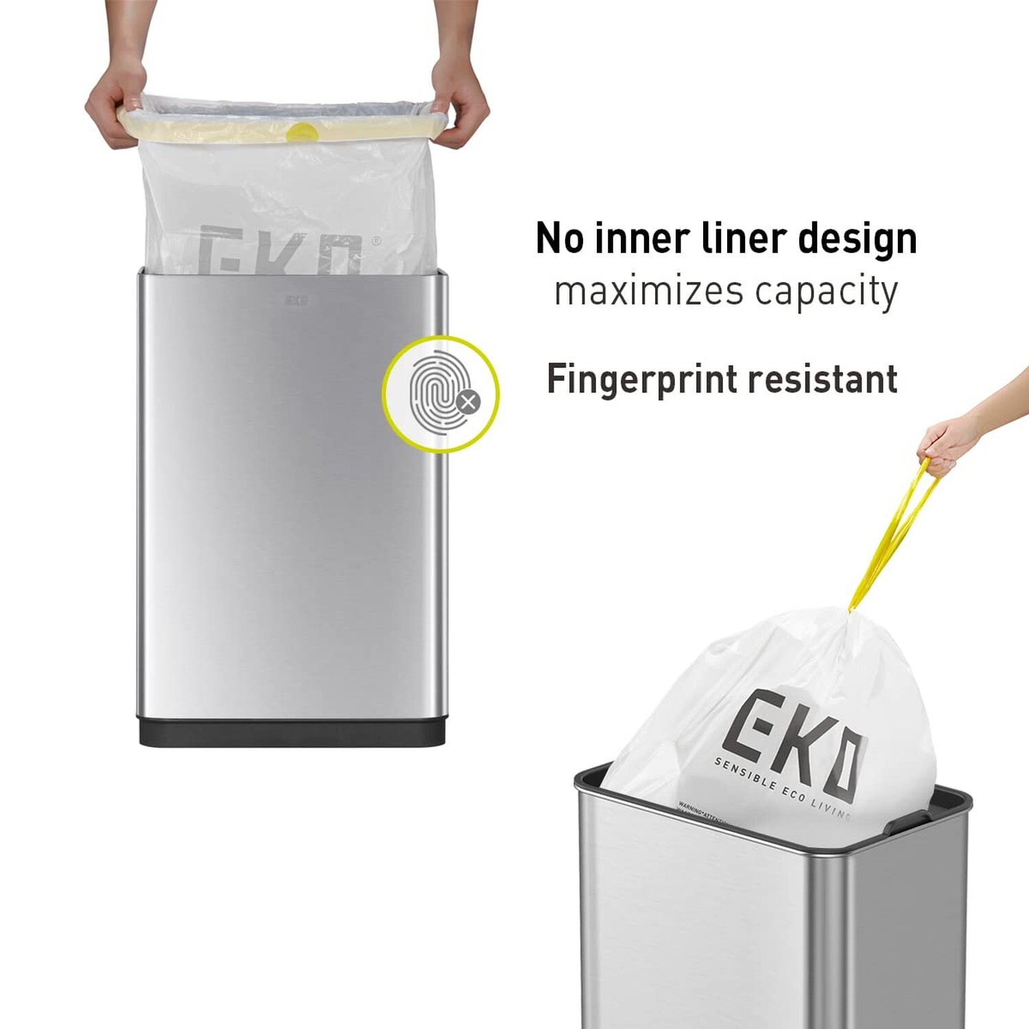 EKO Mirage-T 50 Liter / 13.2 Gallon Touchless Rectangular Motion Sensor Trash…