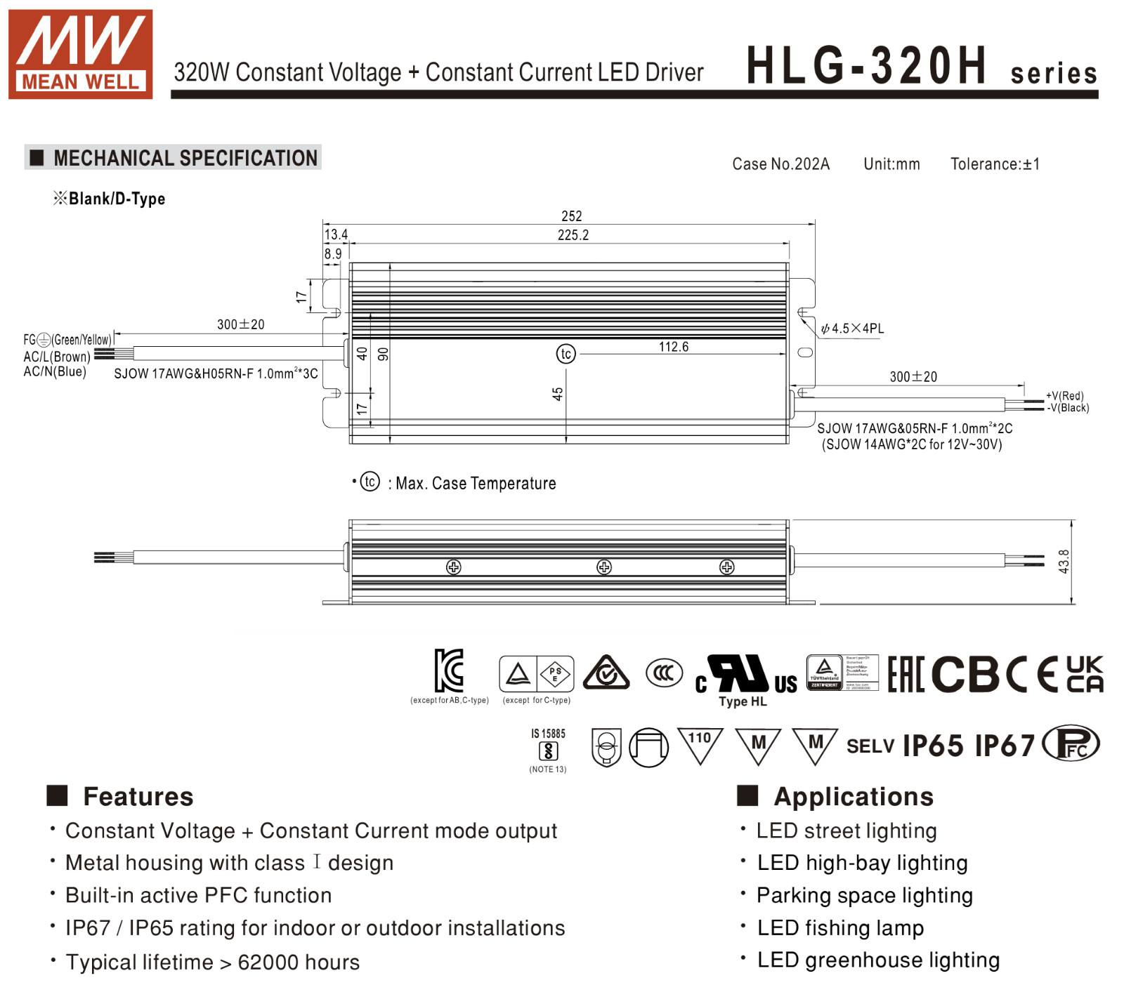 8-Pack Mean Well HLG-320H-48 LED Driver 48V 320W IP67 CC / CV 6.7A Power Supply