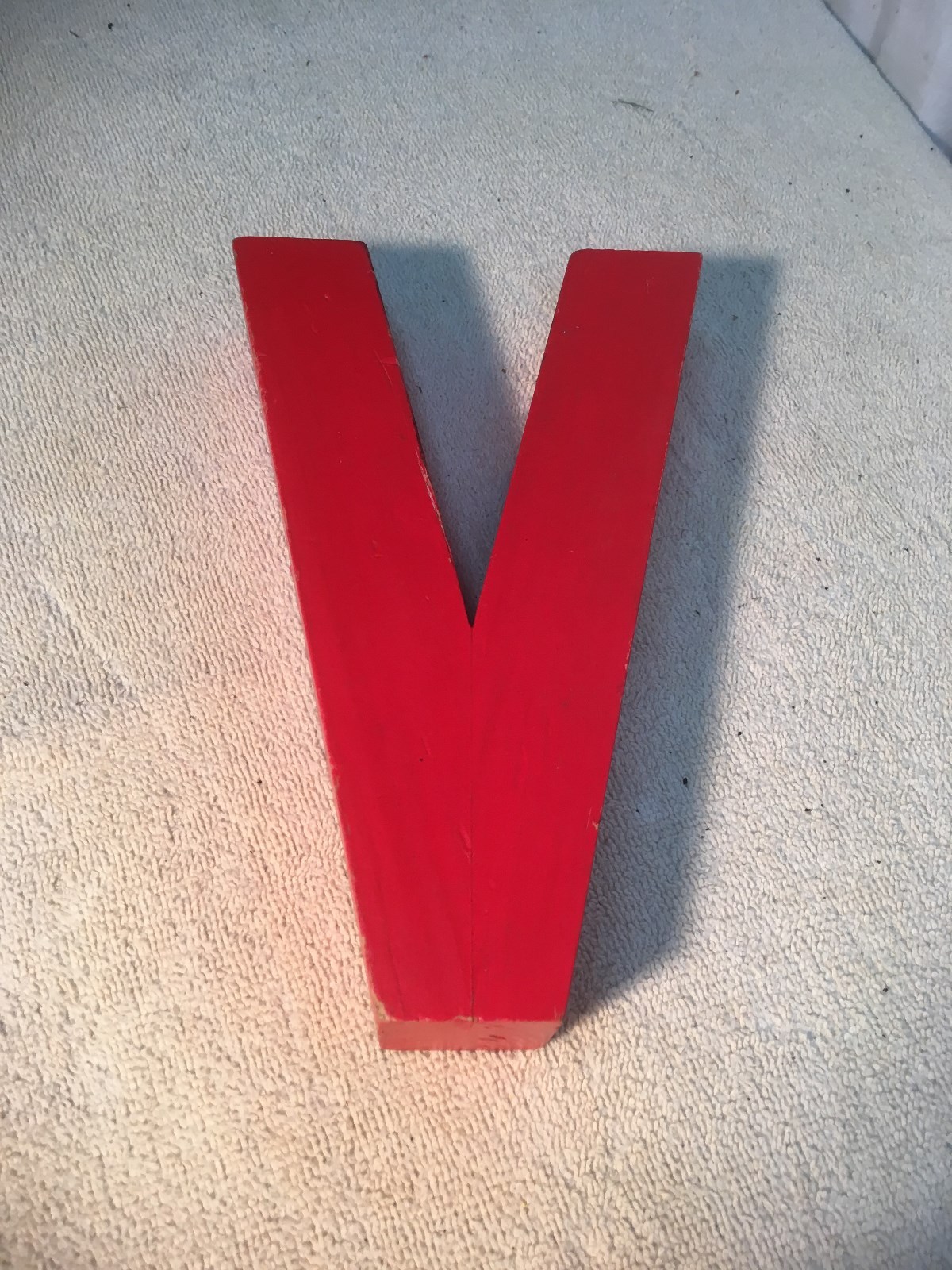 Letter V Big Vtg Wood Block Type Italic Font 8in x 5in x 1.5in Red