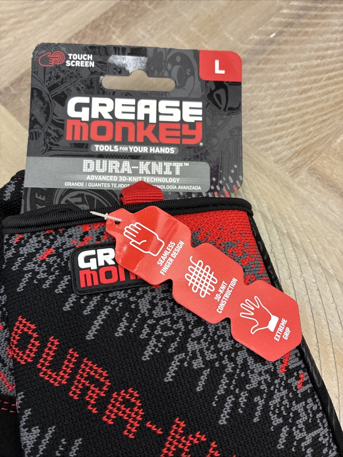Grease Monkey Dura-knit Large Gloves Black Grey Extreme Grip – 1 Pair