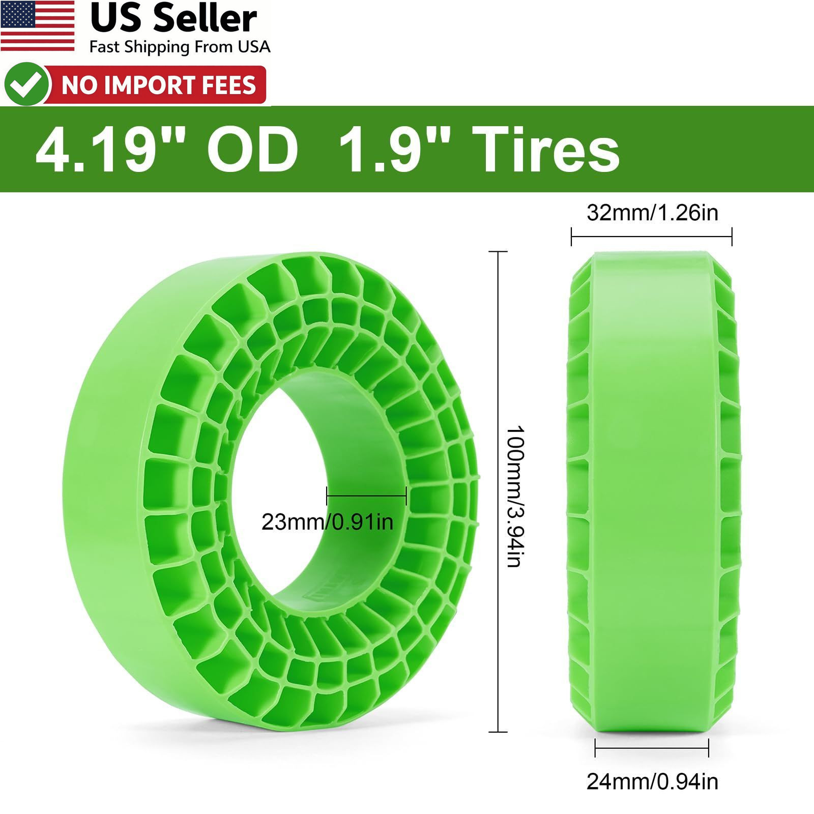 INJORA Silicone Rubber Inserts Foam 106-108mm 1.9″ RC Crawler Tires Green