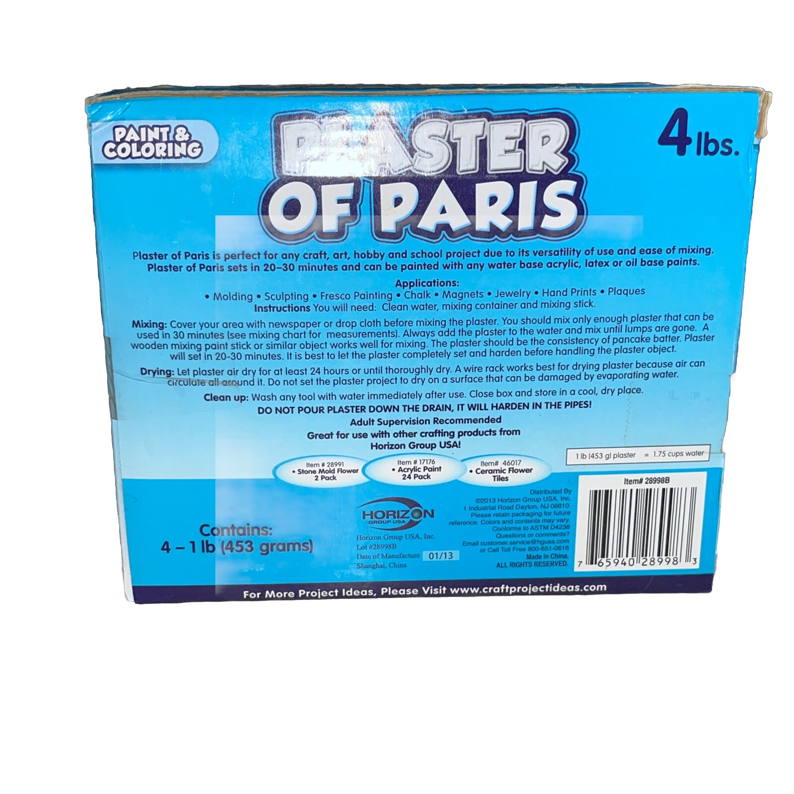 Plaster of Paris, ALL PURPOSE Sets In 20 To 30 Minutes – 4 Lbs Paint & Color