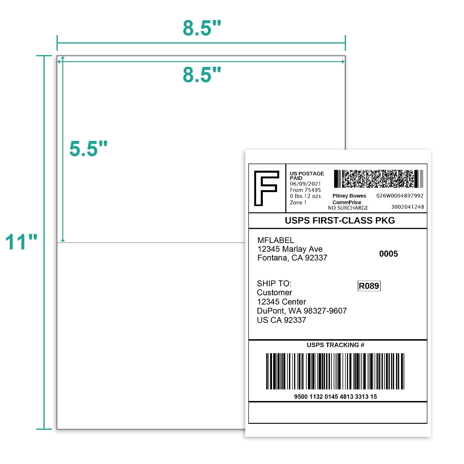 MFLABEL Half Sheet Shipping Labels – 200 Self Adhesive Sticker Sheets