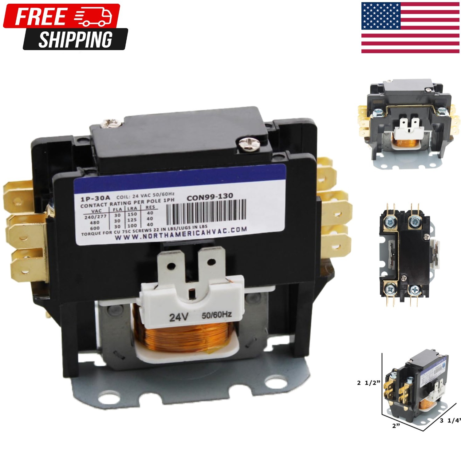 CARRIER HN51KC024 (Alternate for 3100-15Q228), 1 Pole, 24 VAC Coil, 30 AMPS, …