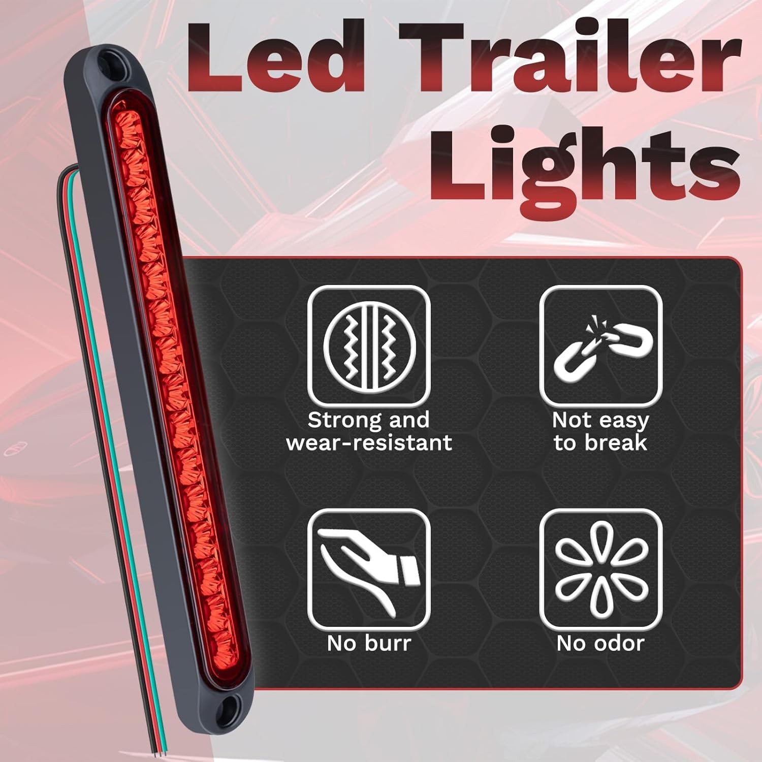 2 PCS Led Trailer Tail Light Bar, 10 Inch 15 Red Led Brake Color: Red – 2 PCS