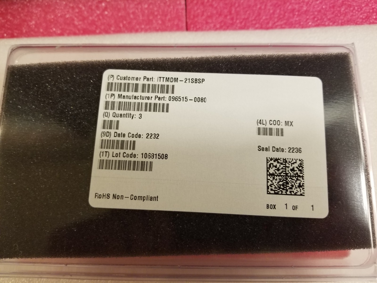 ITT Cannon Micro D Connector 21 Position Right Angle MDM-21SBSP NEW QTY: 3 PCS
