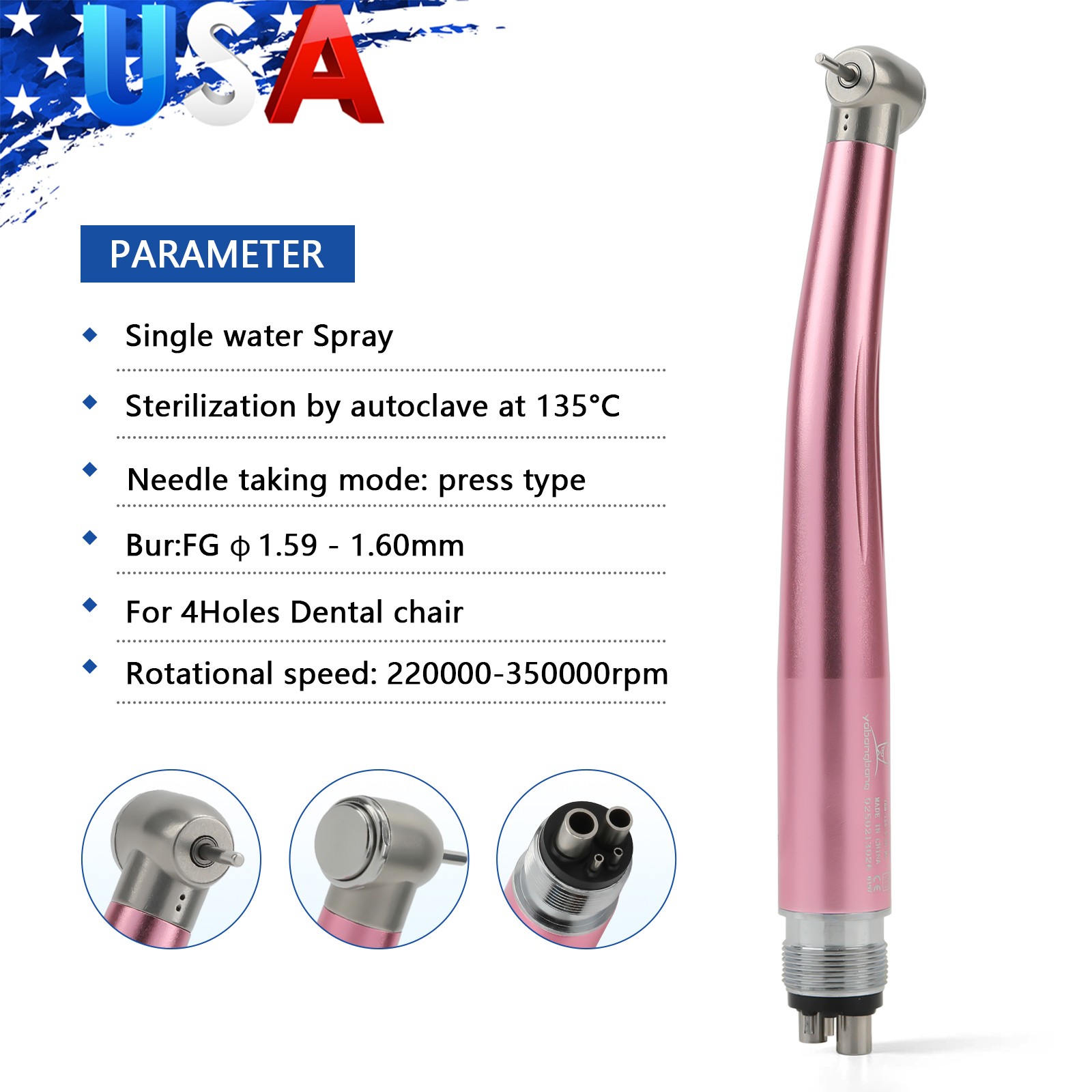 Dental Fast High Speed Handpiece Air Turbine Push Button 4Hole NSK Style Color