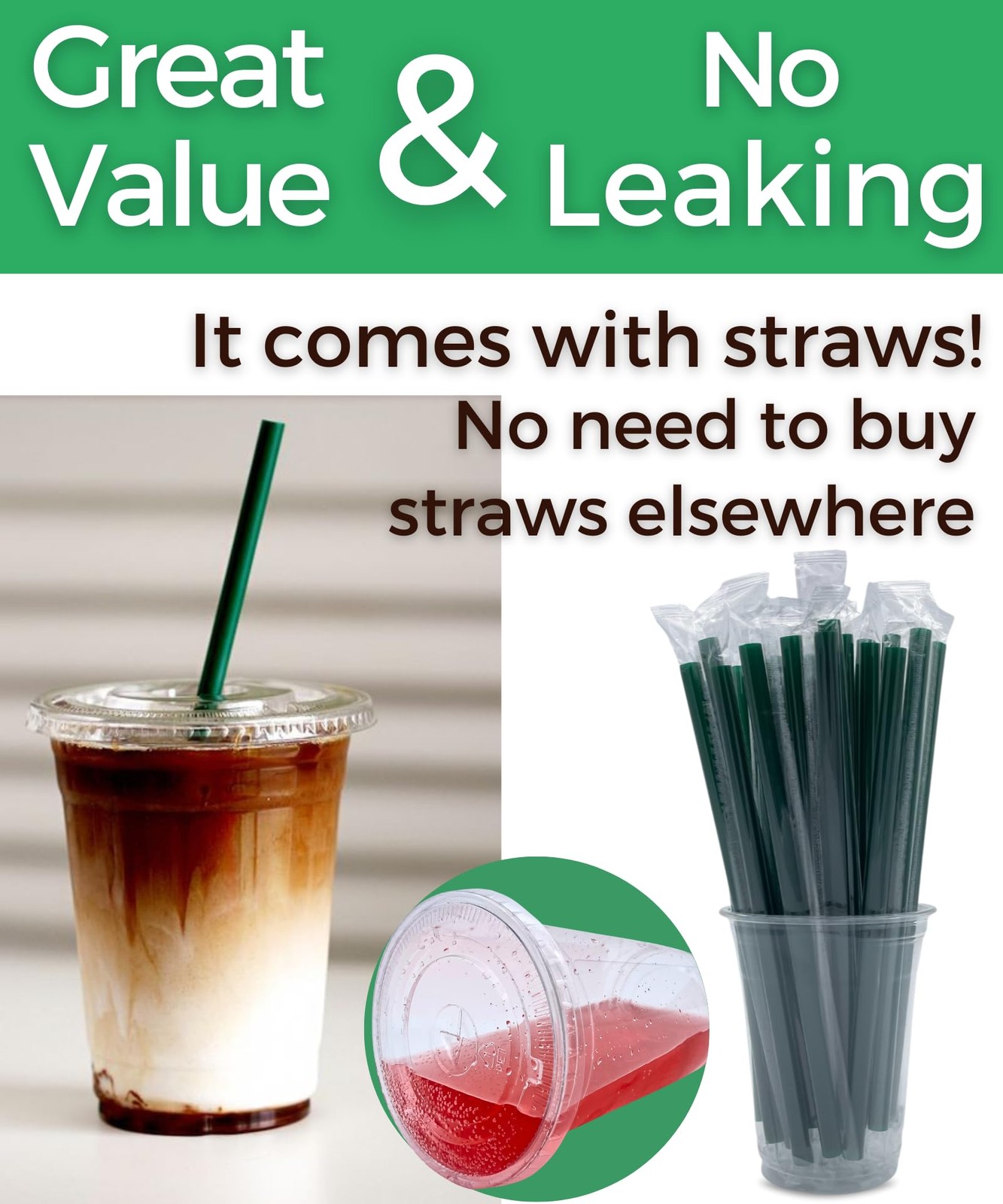 12 oz Clear Plastic Cups with Lids and Straws, Disposable 12 Ounces,