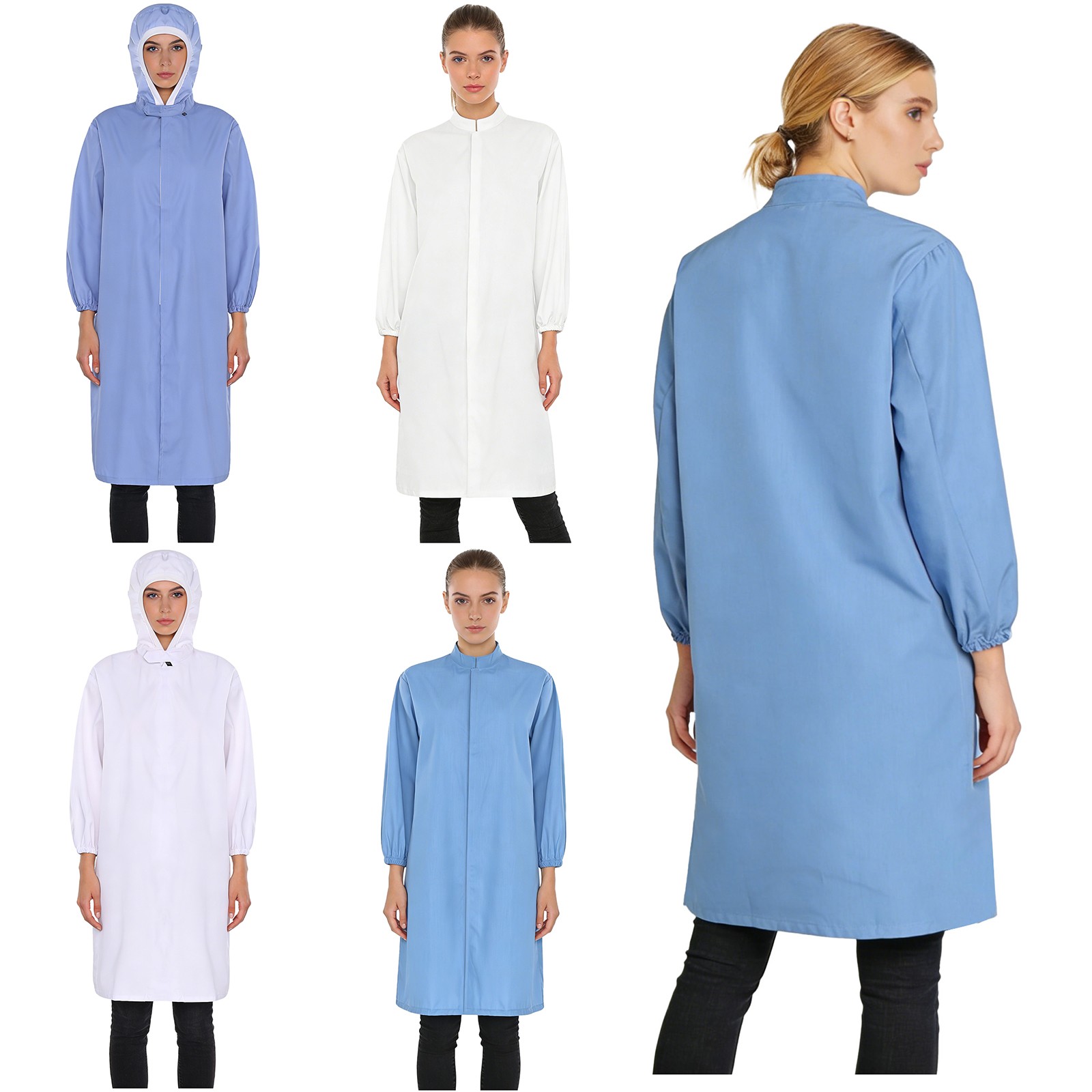 Unisex Lab Jackets Long Sleeve Front Hook-loop Fastener Protective Workwear