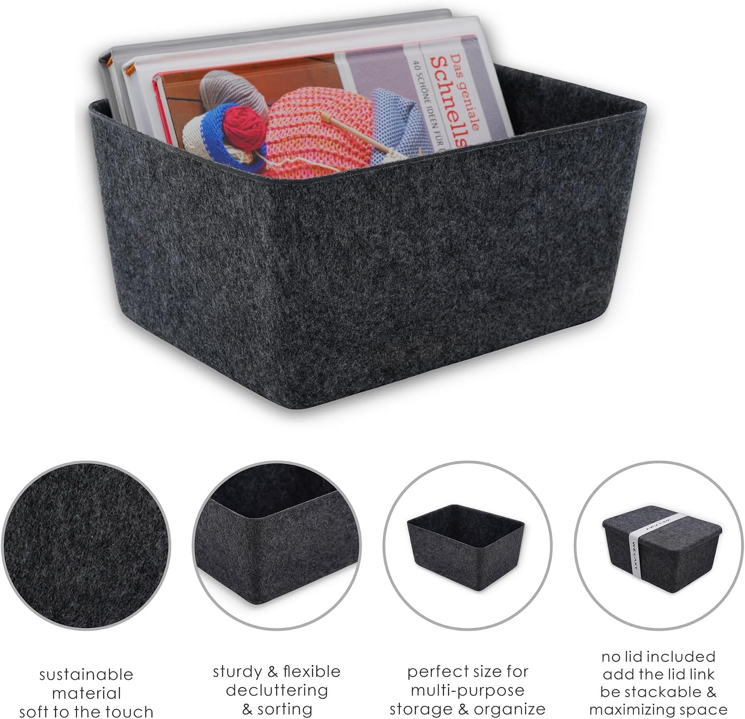 Charcoal Minimalist Felt Desk Organizer – Deep & Wide Storage Bin