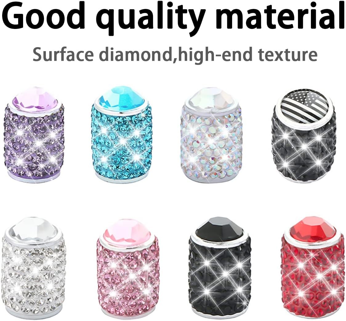 Bling Valve Stem Caps, 4 Pack Crystal Rhinestone Car Tire Valve Covers, White