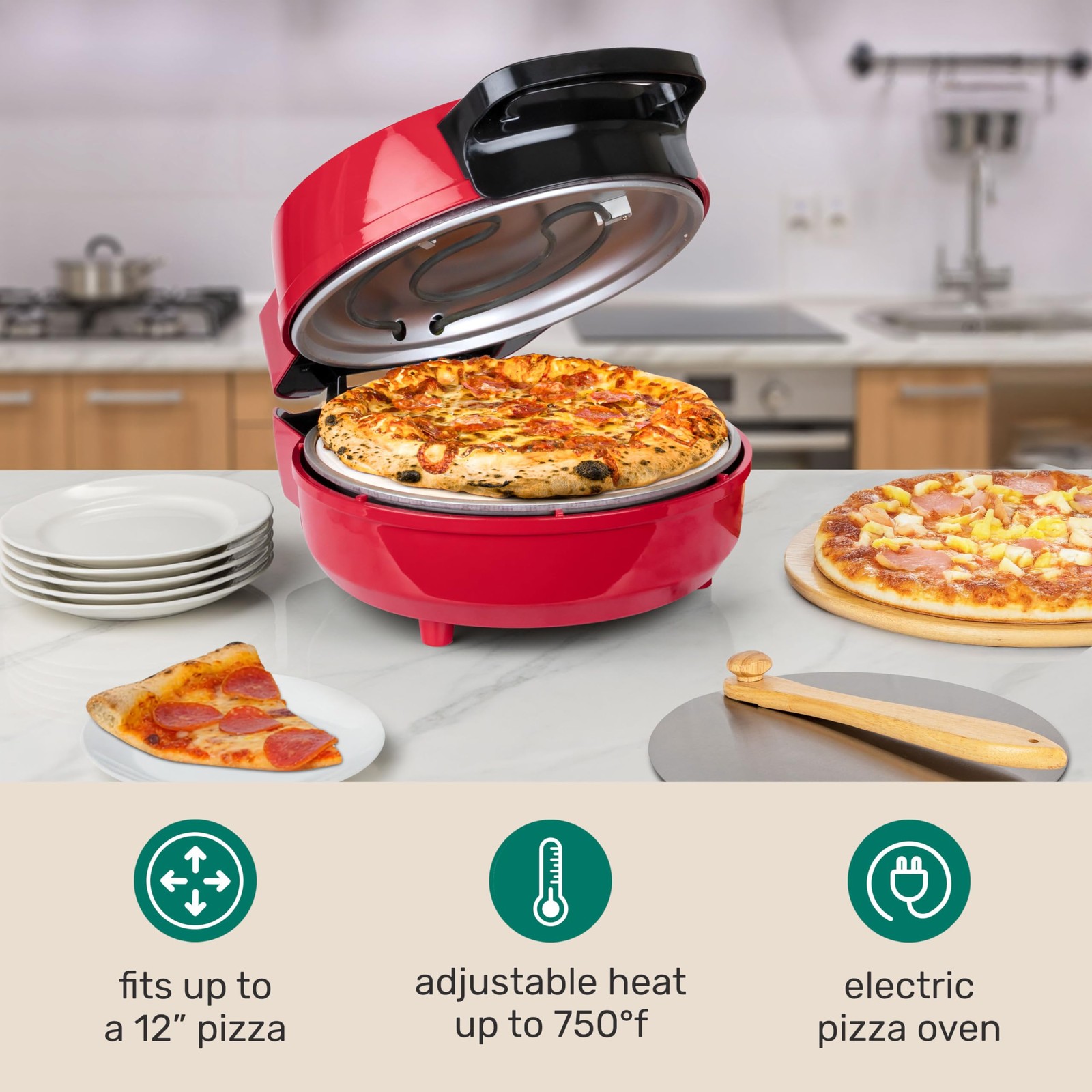 Nostalgia Homecraft Stone Baked Pizza Oven 12in Woodfired Style Indoor Electric
