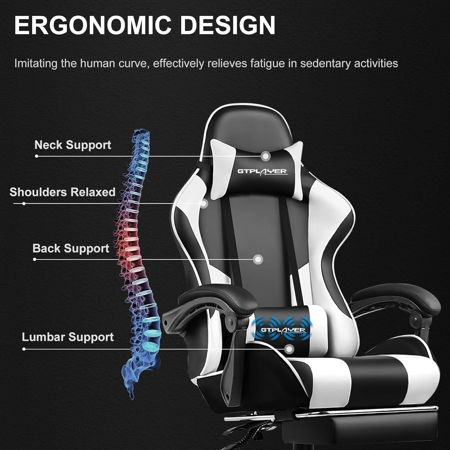Gaming Chair Office Chair with Footrest Lumbar Support 360 Swivel Adjustable …