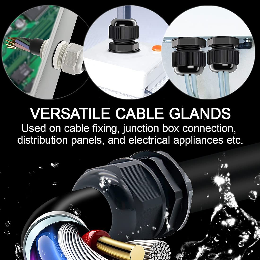 Black NPT 3/4 Inch Waterproof Adjustable Nylon Cable Gland Joints 20 Pack