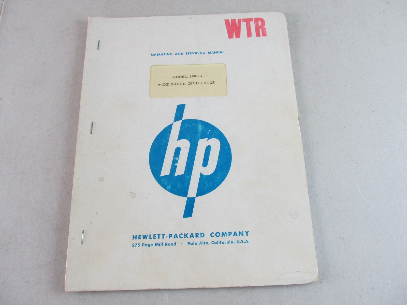 HP 200CD Wide Range Oscillator Operating & Service Manual SN 8251 and Above