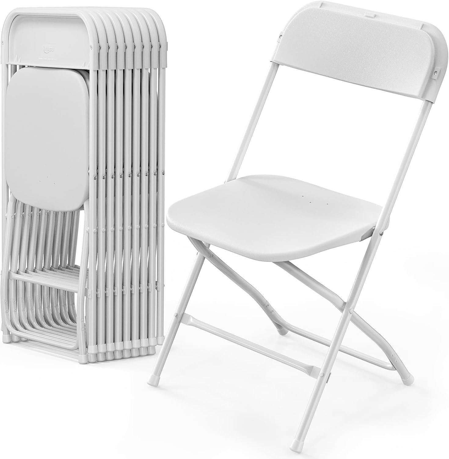 VINGLI 10 Pack White Plastic Folding Chairs 350LB Steel Frame Stackable Wedding