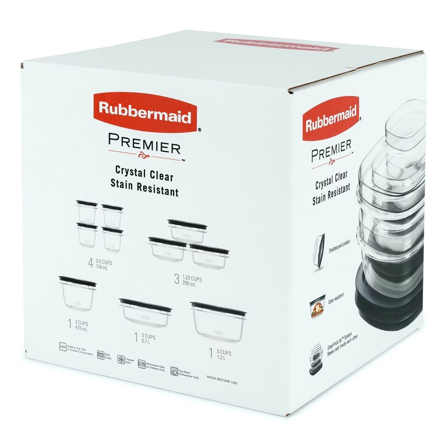 Rubbermaid Premier 20-Piece Lids Food Storage Containers BPA Free Crystal Clear