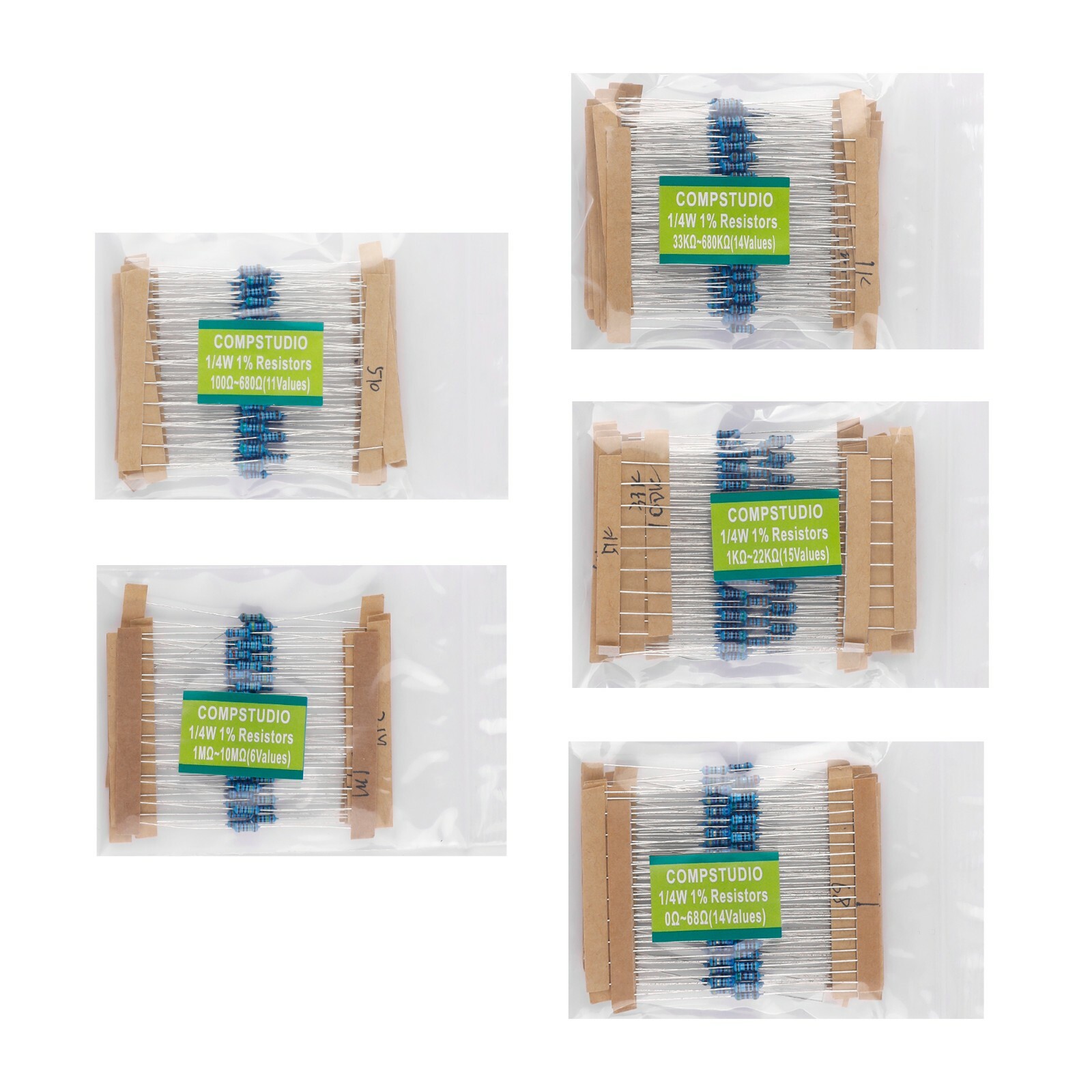 600Pcs 60 Values 1% 1/4W Resistor Kit 0 Ohm-10M Ohm Metal Film Resistors Kit