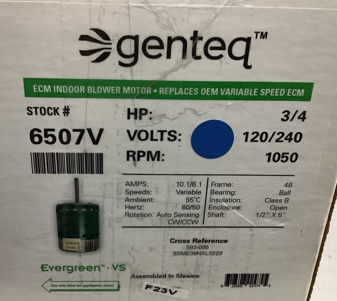 Genteq 5SME39NXL3223 3/4HP 1050RPM 120/240V AC Blower Motor (R109)