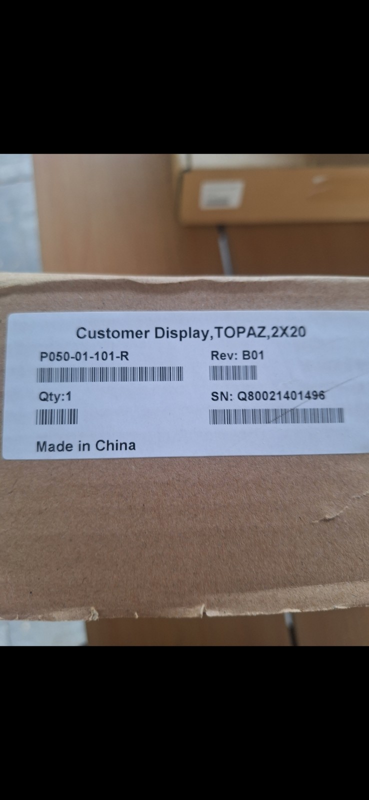 TOPAZ Customer Display Series 2X20 Parts & Accessories, MPN P050-01-101-R