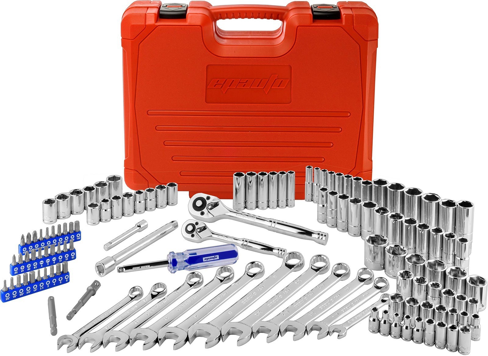 EPAuto 122 Pcs Mechanics Tool Set SAE Metric Socket Wrench Ratchet Repair Kit