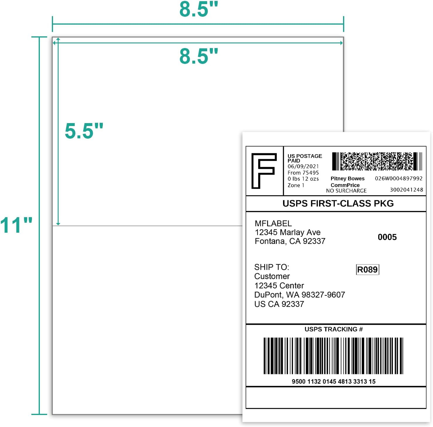 MFLABEL Half Sheet Shipping Labels – 200 Self Adhesive Sticker Sheets for Laser