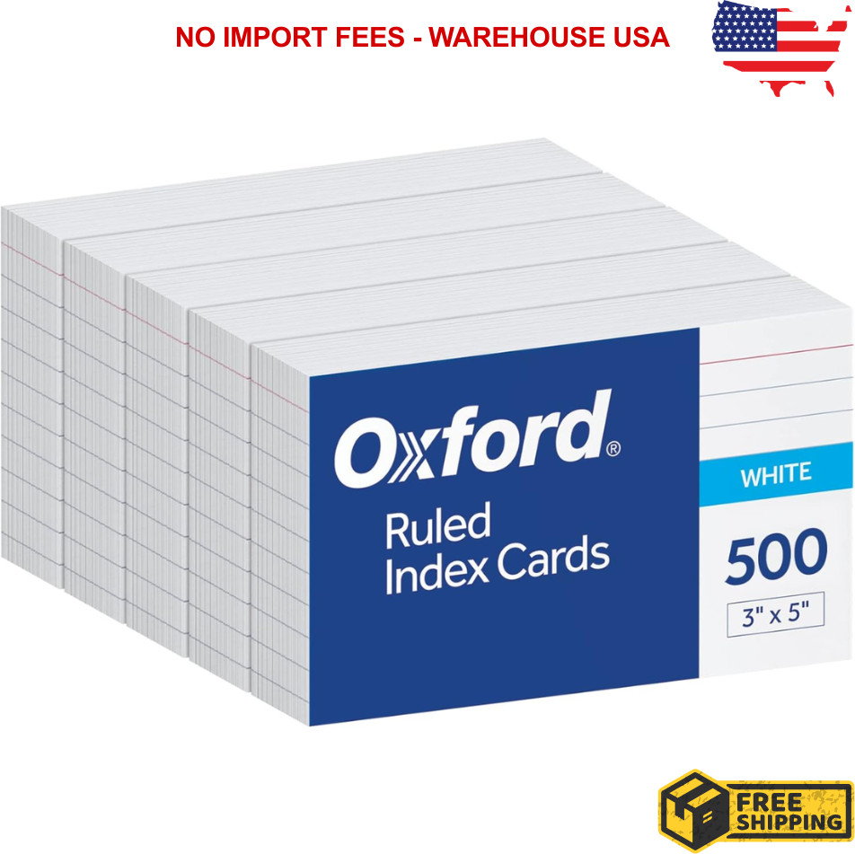 Index Cards, 3 x 5 Inches, White, Lined on Front, Blank on Back 500 Count 5 Pack