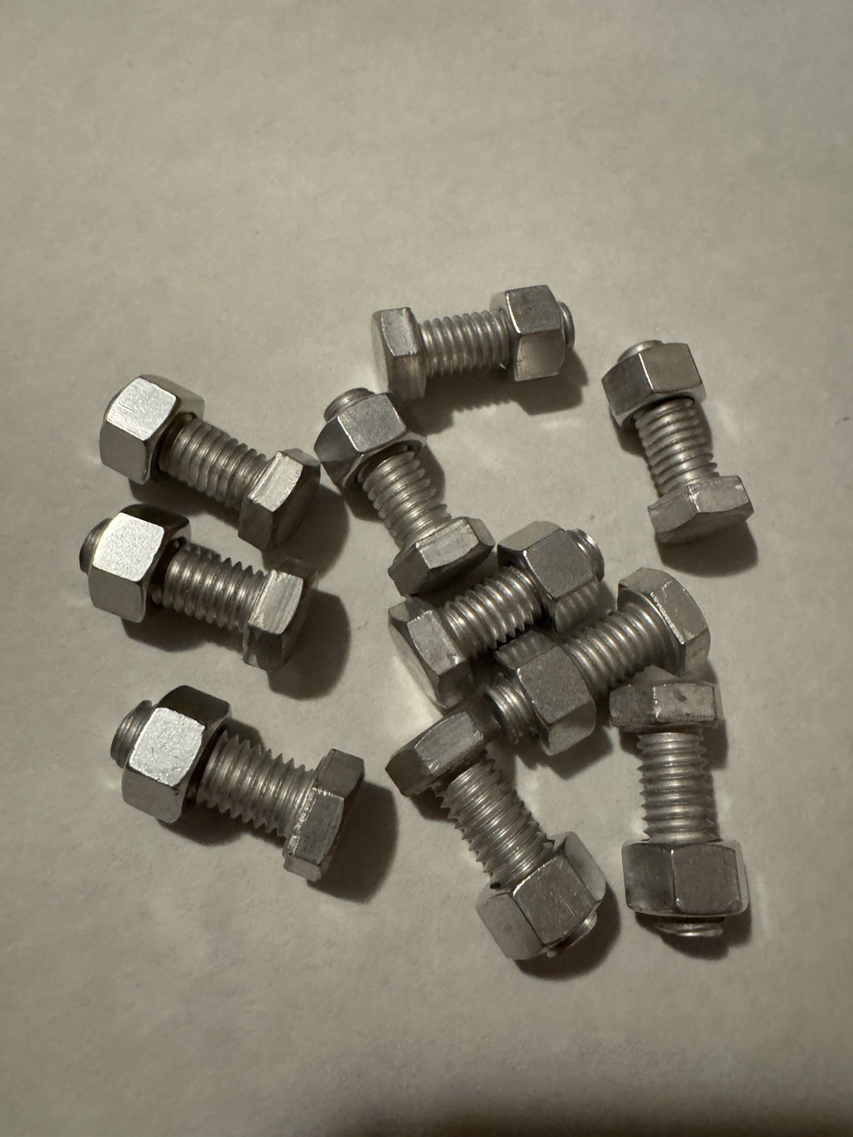 ALUMINUM HEX CAP SCREWS 3/8-16 x 1” W/HEX NUTS. 10 PCS. NEW