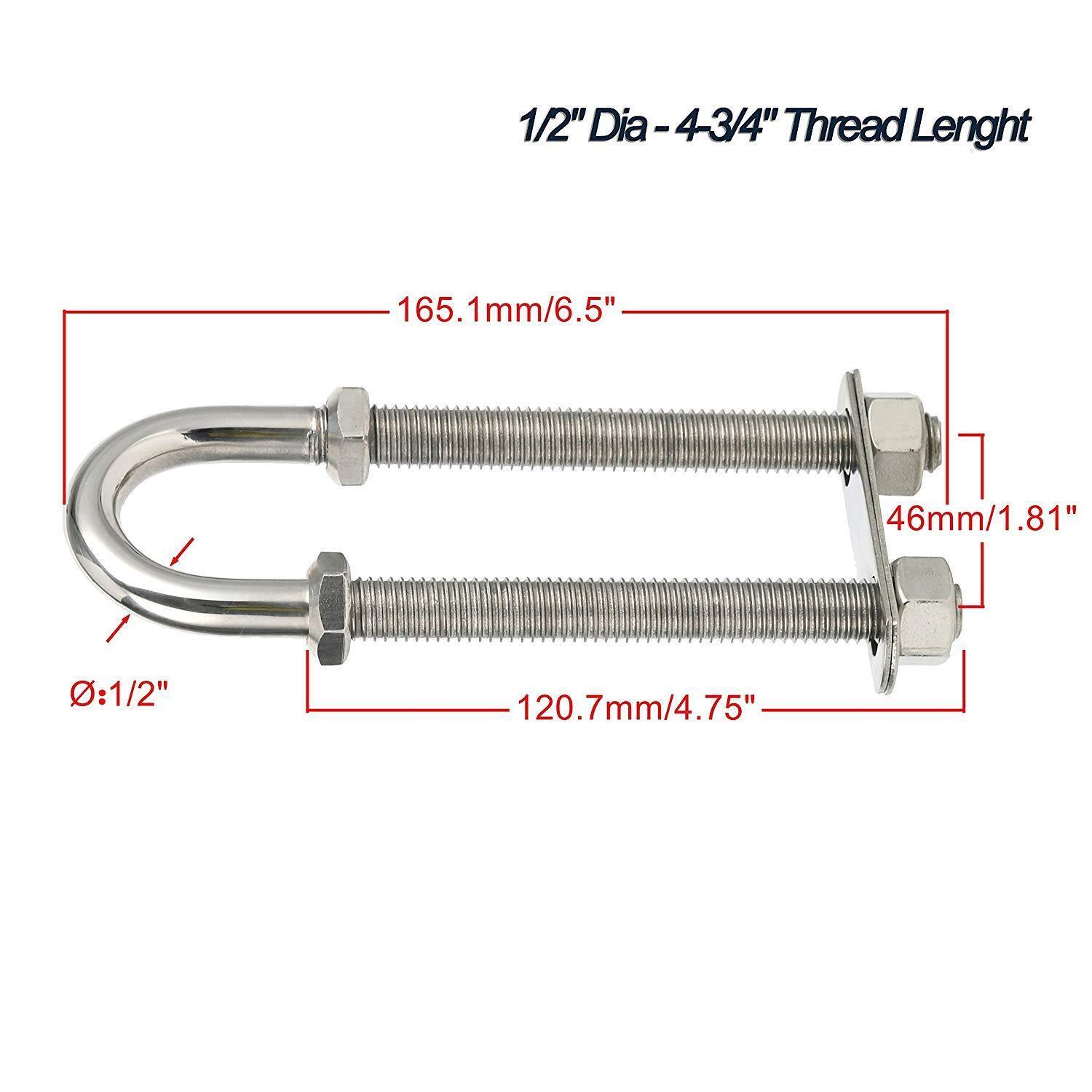 7 Sizes Available 2PCS Stainless Steel Marine Boat Stern Bow Eye Tie Down U Bolt